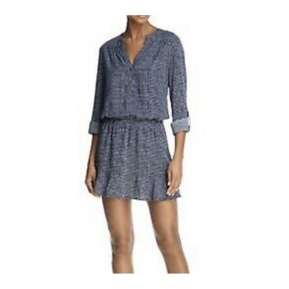 Joie Acey Button-Front Blue Soft Dress Size M Long Roll Tab Sleeve Euro Vacation